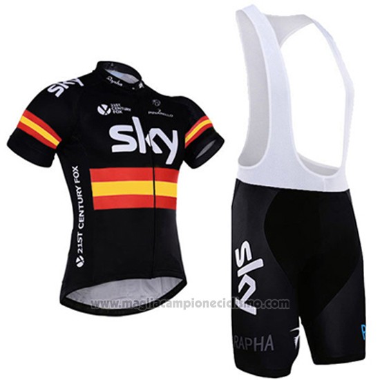 2017 Abbigliamento Ciclismo Sky Campione Spagna Manica Corta e Salopette